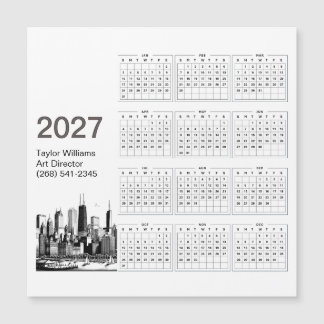 Cartão de Calendário Minimalista da Silhueta de Ch