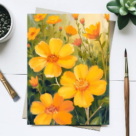 Cartão de Campo Floral Aquarela Flores Amarelas