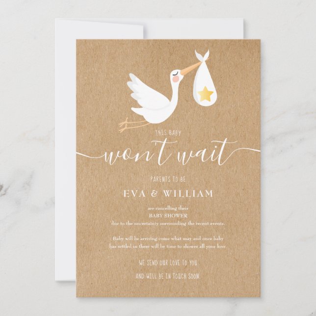 Cartão de Cancelamento de Chá de Bebê Rústico com  (Frente)