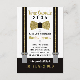 Cartão de Cápsula de Aniversário, Preto, Faux Dour