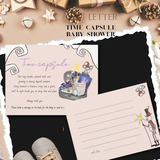 Cartão de Cápsula do Tempo para Chá de Bebê 'É Pre (It Takes a Village Baby Shower Time Capsule Card)