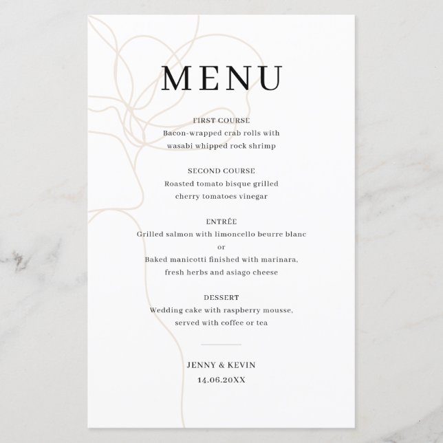 Cartão de cardápio de flores desenhadas à mão (Frente)