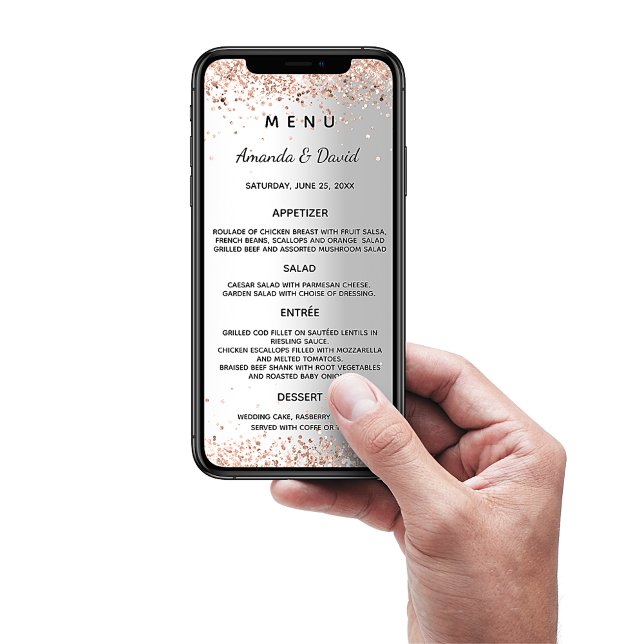 Cartão de cardápio rosa de prata de casado (Criador carregado)