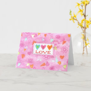Cartão de Carimbo de Amor com Três Corações dias d