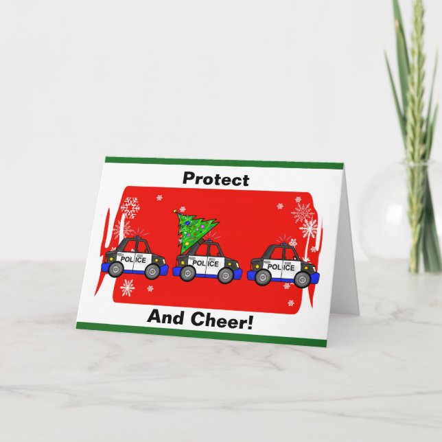 Cartão de carros de polícia & de Natal da árvore (Frente)