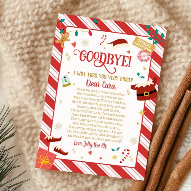 Cartão de Carta de Adeus de Natal de Elfo (Farewell Letter from Elf Goodbye Letter Card)