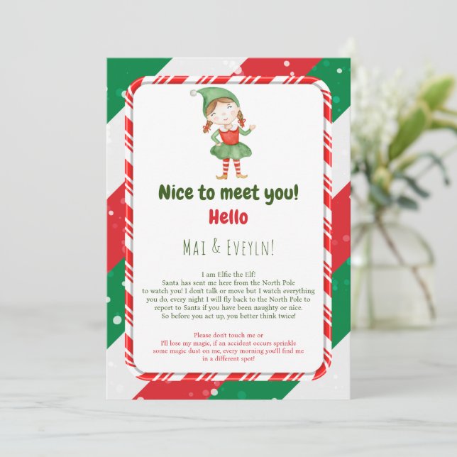 Cartão de Carta de Boas-Vindas de Elfo de Natal Me (Em pé/Frente)
