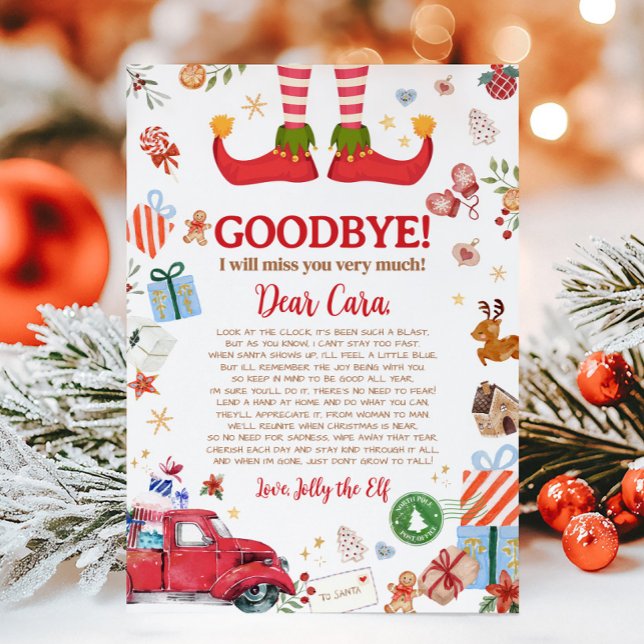 Cartão de Carta de Despedida do Elfo de Natal (Christmas Elf Farewell Goodbye Letter Card)