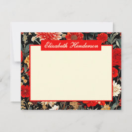 Cartão de Carta Horizontal A6, Floral, Vermelho e