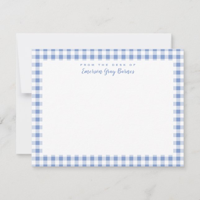 Cartão de Carta Pessoal Periwinkle Blue Gingham (Frente)
