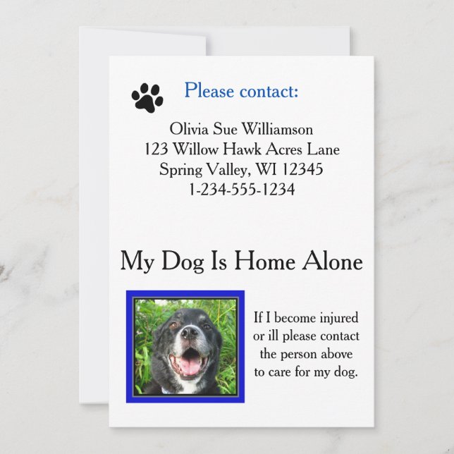 Cartão de Carteira de Cuidados Pet de Emergência ( (Frente)