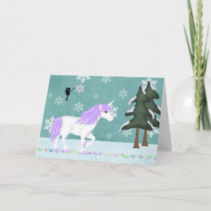 Cartão de Cartões de natal de inverno Unicorn e fa