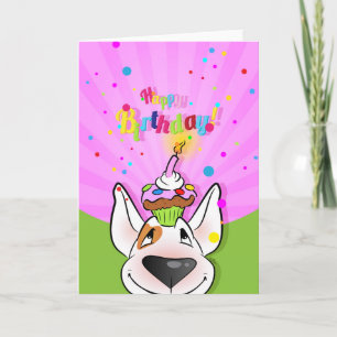 Cartão de Cartoon Bull Terrier "Feliz Aniversári