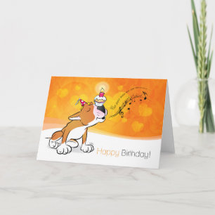 Cartão de Cartoon Bull Terrier "Feliz Aniversário"