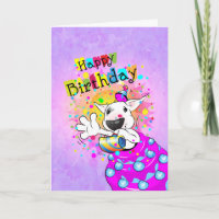 Cartão de Cartoon Bull Terrier "Feliz Aniversário"
