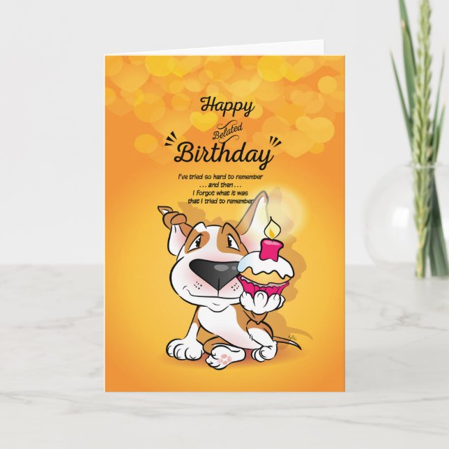 Cartão de Cartoon Bull Terrier "Feliz Aniversário  (Frente)
