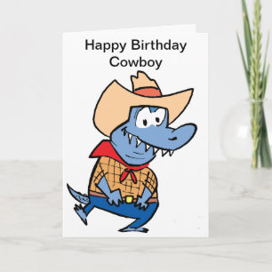 Cartão de Cartoon Feliz Aniversário de Cowboy