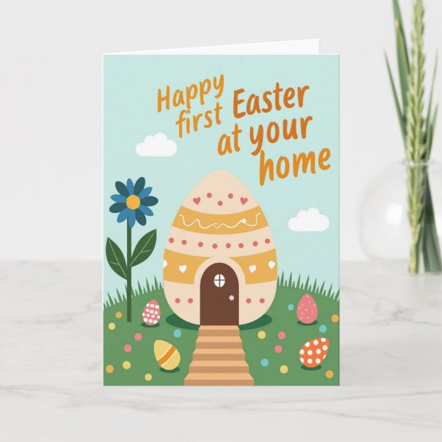 Cartão de Casa de Ovum Decorado de Primavera (Frente)