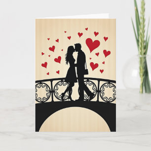 Cartão de Casal de Amor Beijando Corações