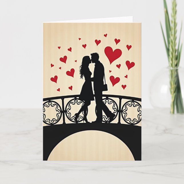 Cartão de Casal de Amor Beijando Corações (Frente)