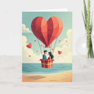 Cartão de Casal de Balão de Ar Quente do Amor