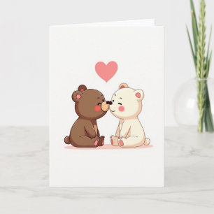 Cartão de Casal de Ursos Minimalistas Beijando