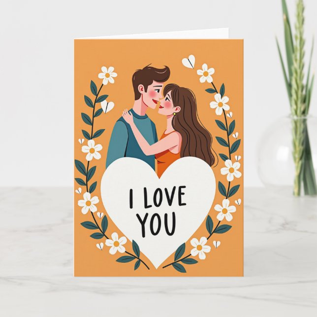 Cartão de Casal Floral Eu Te Amo (Frente)