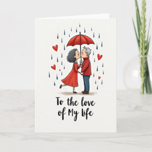 Cartão de Casal Romântico Beijando na Chuva