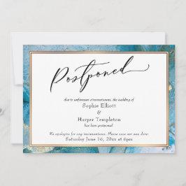 Cartão de casamento adiado com tinta dourada e azu