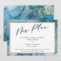 Cartão de Casamento Adiado "Novo Plano" Tinta Azul