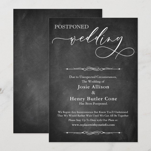 Cartão de Casamento Adiado para Typografia & Chalk (Frente/Verso)