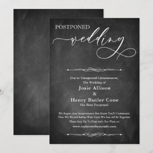 Cartão de Casamento Adiado para Typografia & Chalk