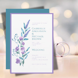 Cartão de Casamento Aquarela Roxo Lavanda Elegante