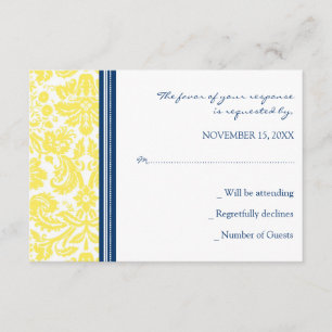 Cartão de casamento azul amarelo do damasco RSVP