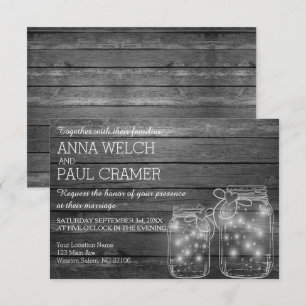 Cartão de Casamento B&W para Luzes de Mason Jar Ru