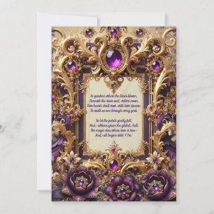 Cartão de Casamento Barroco Roxo Real e Dourado
