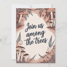Cartão de Casamento Boho Florestal com Cogumelos &
