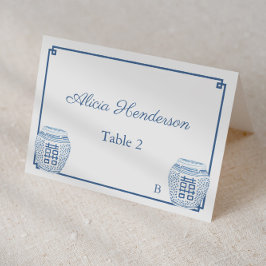 Cartão De Casamento Branco E Azul Clássico