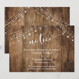 Cartão de Casamento Cancelado Rustic Wood & Lights