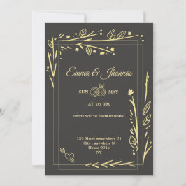 Cartão de casamento casal moldura floral dourada R