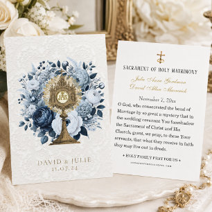Cartão de Casamento Católico Monstrância Floral Az