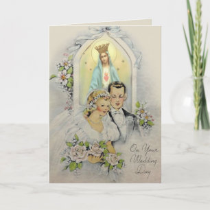 Cartão de Casamento Católico Vintage com Escritura