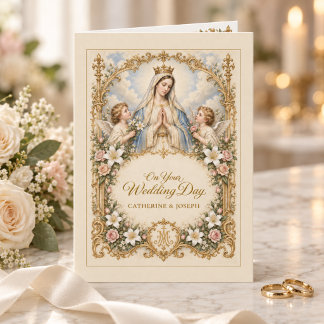 Cartão de Casamento Católico Virgem Maria & Anjos