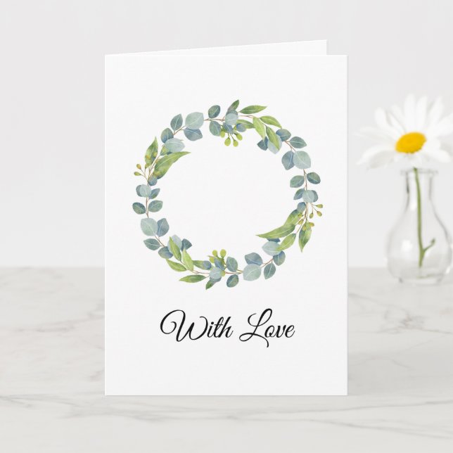 Cartão de Casamento com Coroa de Eucalipto Simples (Planta pequena)