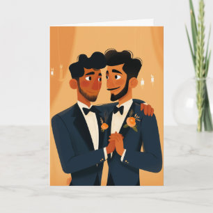 Cartão de Casamento com Dois Noivos em Smokings