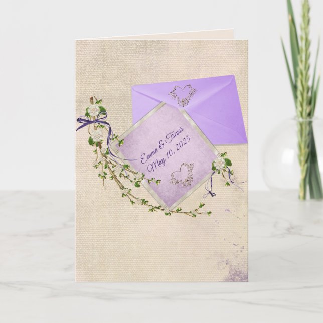 Cartão de casamento com envelope roxo (Frente)