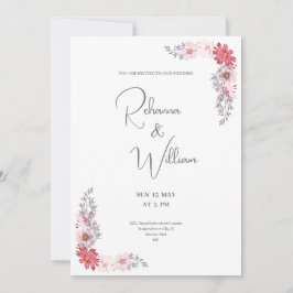 cartão de casamento com moldura floral em aquarela