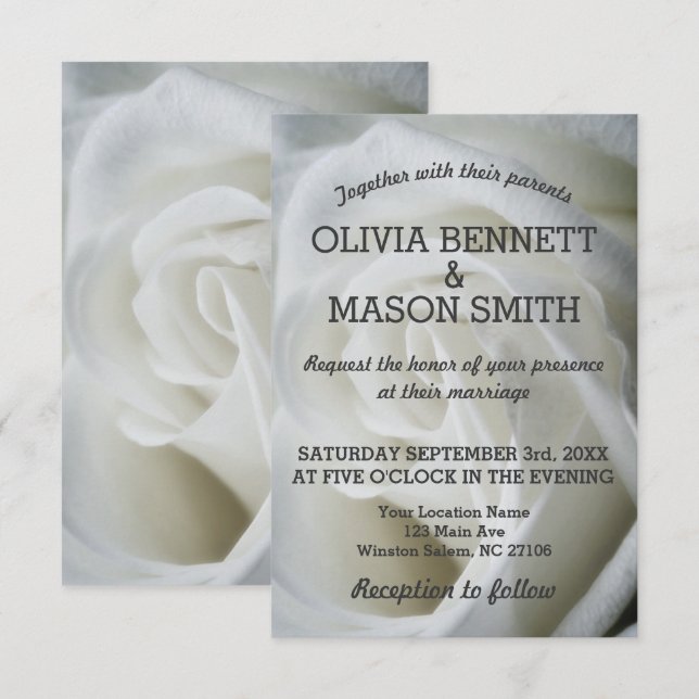 Cartão de Casamento com Textura de Rosa Branca (Frente/Verso)