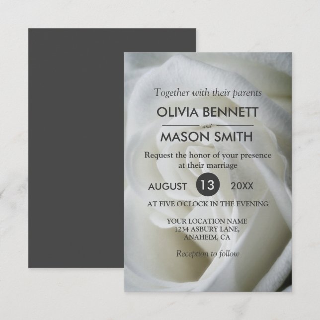 Cartão de Casamento com Textura de Rosa Branca (Frente/Verso)