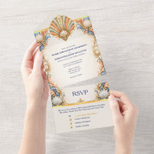 Cartão de Casamento Concha de Coral Marítimo Luxo 